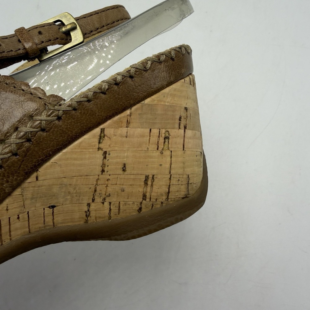 Gabor Sandals Womens 6 Taupe Strappy Cork Heels Leather Slingback - Picture 5 of 8